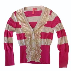 Charlotte Tarantola Striped Cardigan with Lace